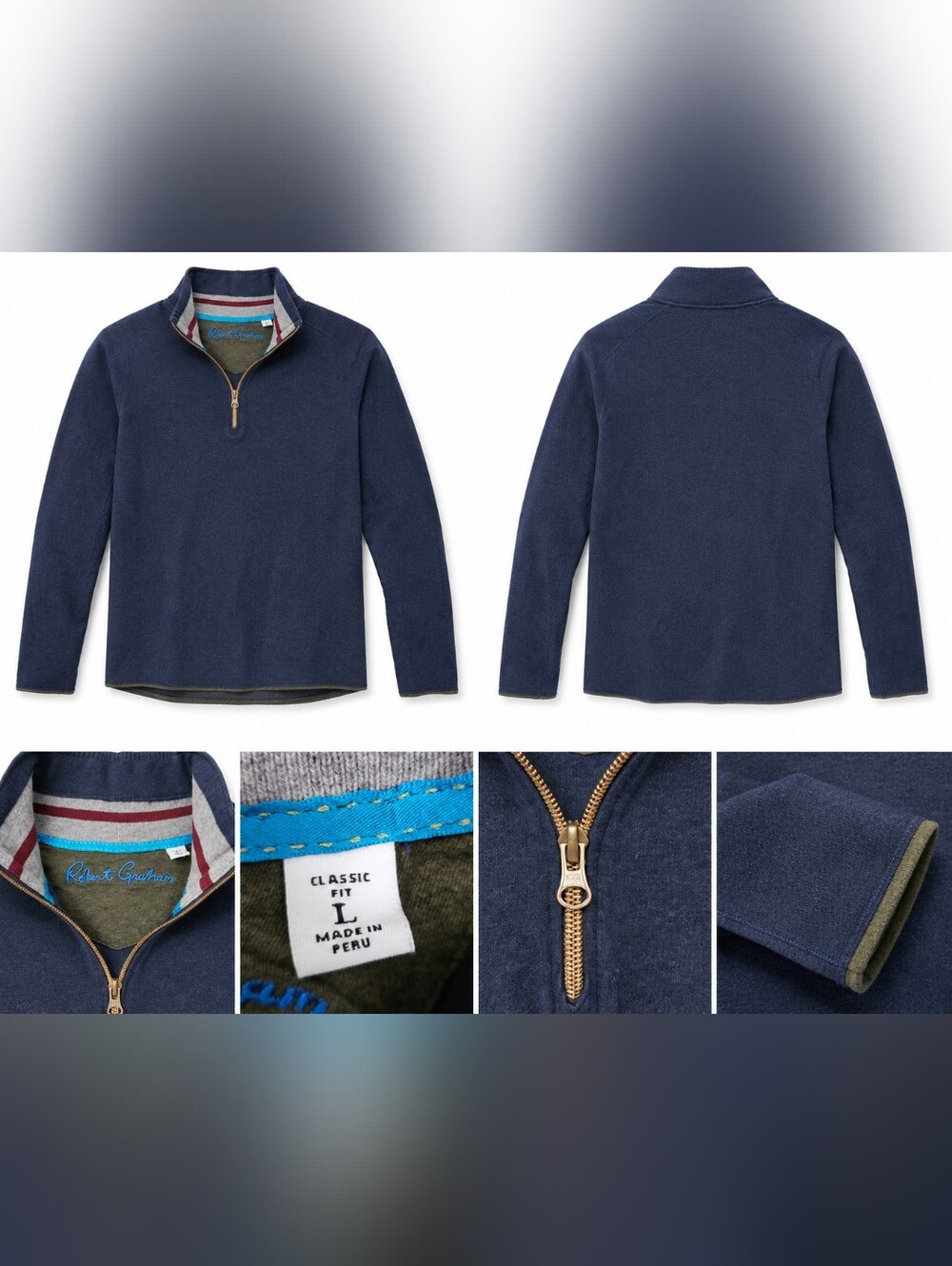 Robert Graham Quarter Zip Pullover Sweater Men's Large Blue Classic Fit Peru.